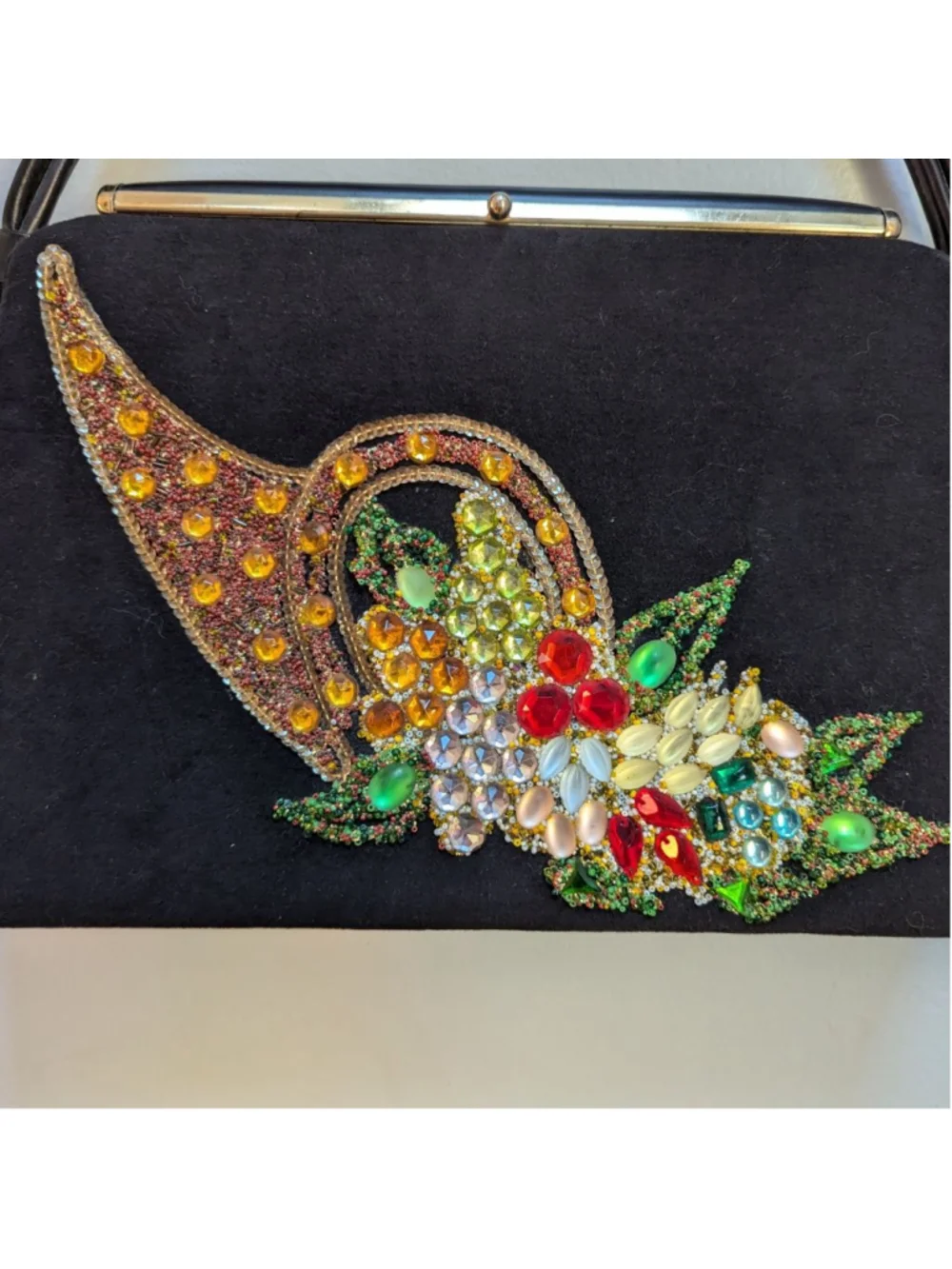Caron of Houston Vintage Black Bejeweled Cornucopia Clutch